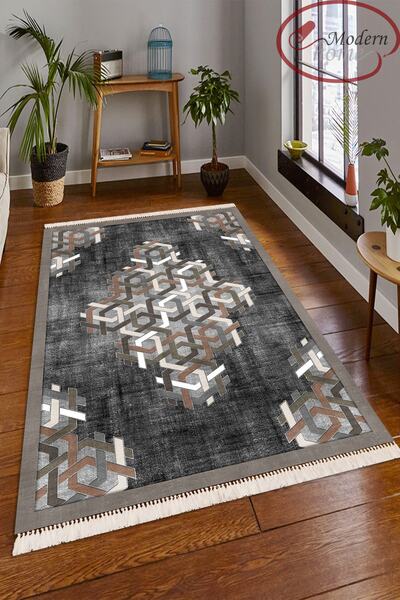 Modern home Modern Dekoratif Tasarım Püskül Detaylı Dijital Baskı Yıkanabilir...