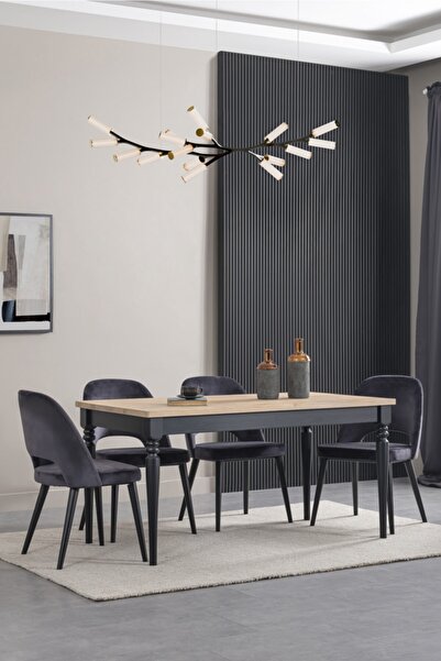 A2 Decor Black Ahşap Naturel Sabit Masa 80x140 cm mutfak ve yemek masa takımı...