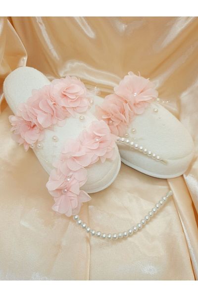 Melkady Aksesuar Melkady 233lpu - Floral Maternity Slippers and Pearl Crown Set (Piece of 2)