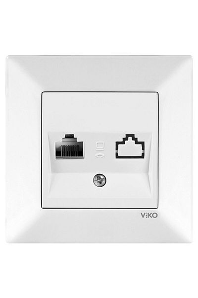 VİKO ميريديان أبيض مقبس بيانات واحد Rj45 (cat6) آلية + غطاء + إطار