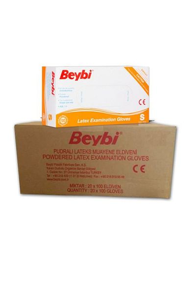 Beybi Latex Powdered White Exam Gloves Small 100 Pack in 1 Box 20 Pack