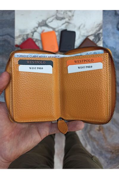 Westpolo Suport pentru carduri portofel unisex din piele naturală cu fermoar