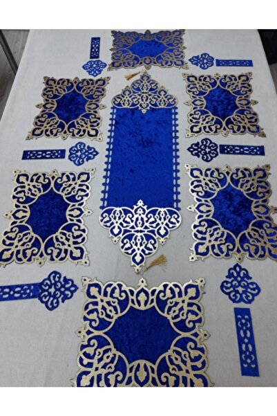 SEHARA Kadife/runner/ Amerikan Servis/masa Örtüsü/lacivert Kadife Üzeri Altın...