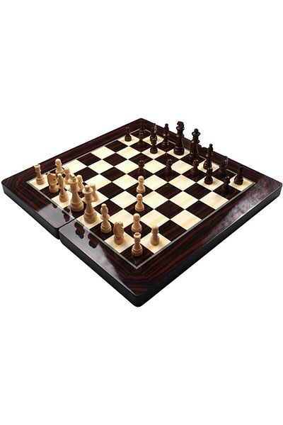 megame Wooden Polyester Polish Coating Chess Backgammon Checkers Set Varnished Wooden Chess Piece Included