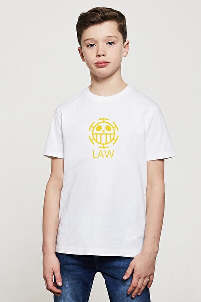 QIVI Unisex dečija bela majica sa logotipom One Piece Law Štampano
