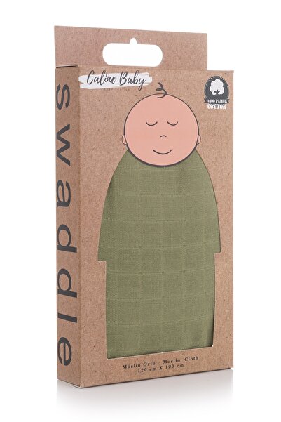 Caline Baby غطاء قماش موسلين لون أخضر عشبي 120×120 سم + 4 مناديل مبللة للفم