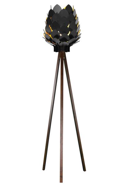 Modamonline Kozalak Lambader Ahşap Abajur Büyük Boy Siyah Başlık Kahve Ayak 3013