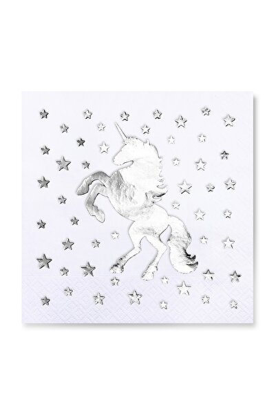 Story مجموعة من 16 منديلًا ورقيًا باللون الأبيض بنمط وحيد القرن مقاس 33 × 33 سم