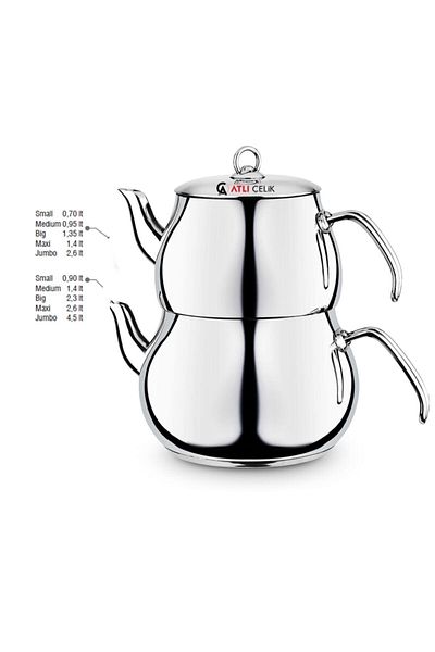 BARON Steel Teapot Large Size Metal Handle Double Lid Large Size Self Strainer
