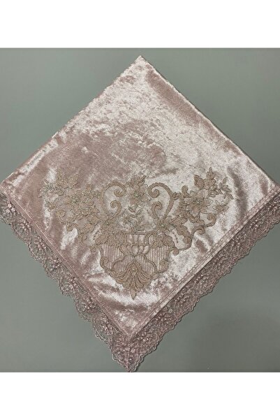 BULUT HOME Çeyizlik Kadife Fransız Aplikeli Pudra Bohça