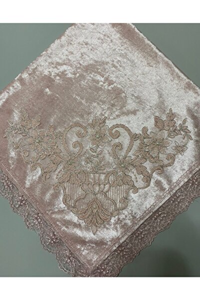 BULUT HOME Çeyizlik Kadife Fransız Aplikeli Pudra Bohça