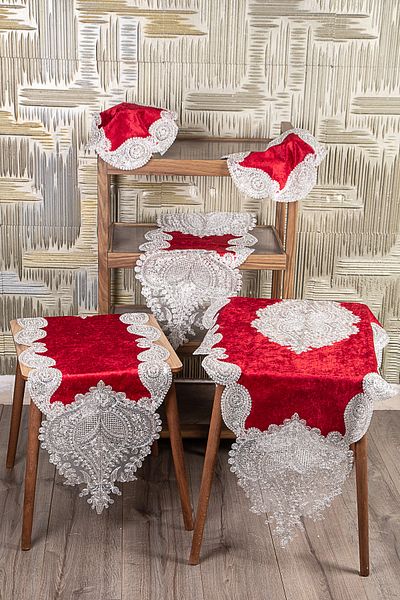 Bonny Home Βουργουνδία Velvet Nurbanu 5 Piece Lace Runner Set - Τραπεζομάντιλο σαλονιού