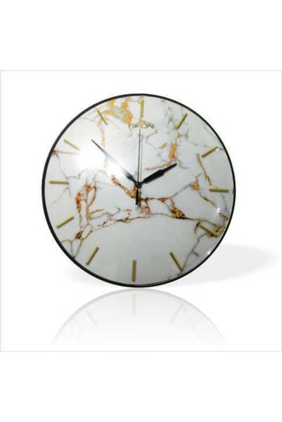 M3DECORİUM Голям стенен часовник с мраморен десен, бял фон, златни цифри на ц...