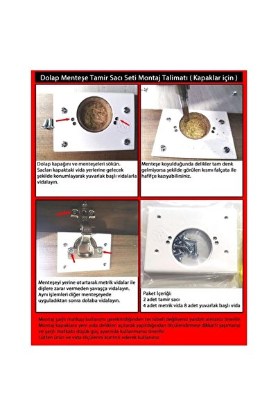 EYM Dolap Menteşe Tamir Sacı Seti Kapak Kısmı Yuva Için 2 Li