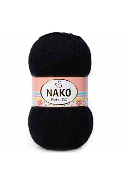 NAKO أسود بيبي 100 محبوك يدويًا - خيط صوف، رمز اللون: 217