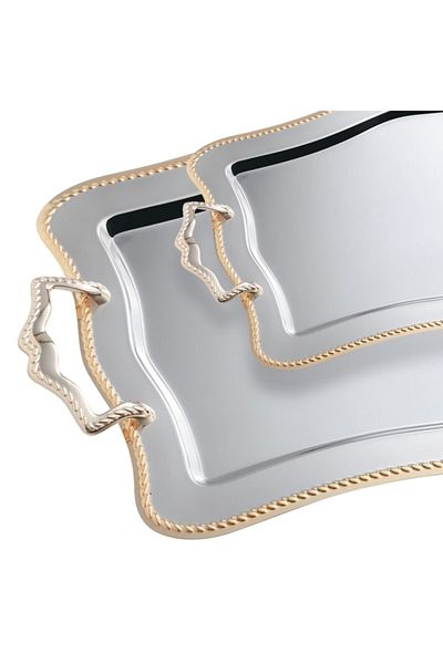Nehir Chain Set of 2 Gold Plain Trays