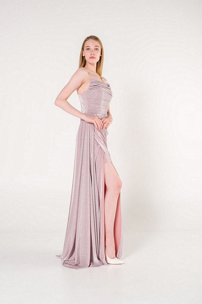 SpringStore Rochie de seară cu paiete, fără bretele, cu fante