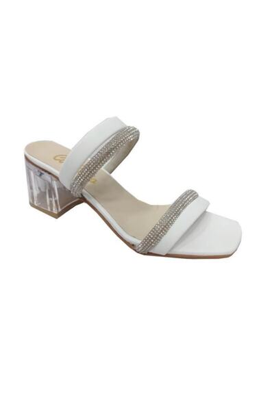 COTCOLİC Γυναικείες παντόφλες με διάφανο τακούνι και στρας