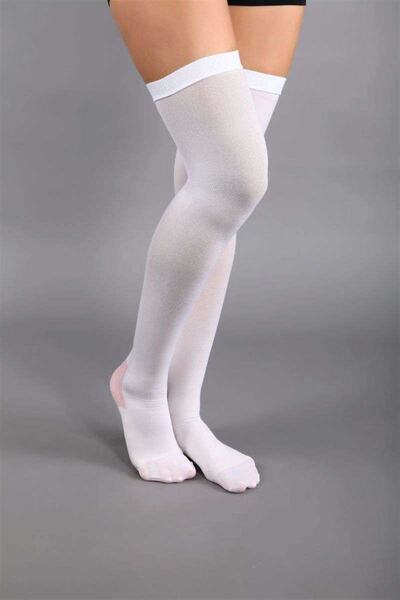 megev medikal Αντιαιμολική κάλτσα, σιλικόνης, λευκή, πάνω από το γόνατο (με α...
