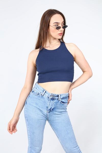 AFŞAR MODA Navy Blue Crop Blouse Rambo