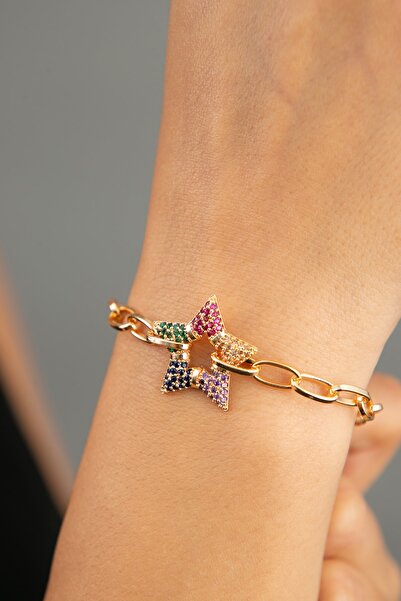 Elika Silver سوار سلسلة نسائي مزين بالأحجار الملونة على شكل نجمة