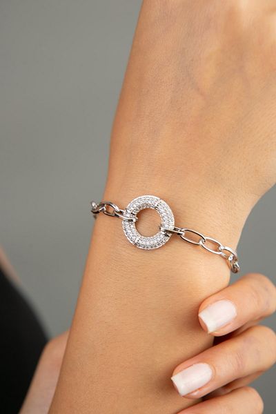 Elika Silver Women's Ring Model Chain Bracelet