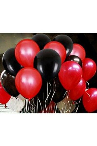 BAL10 DÜNYASI 25 Pieces 12 Inch Party Balloons Metallic Red - Pastel Black