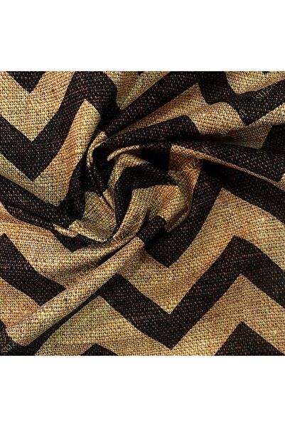 SUZANİ Çuval Zemin Kahve Zigzag Desenli Dijital Baskılı Kumaş Kms-0969