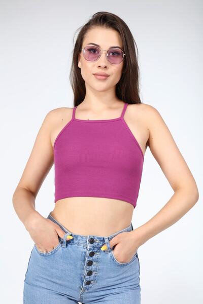AFŞAR MODA Women's Purple Rope Strap Crop Blouse