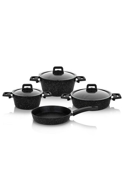 Schafer Rock Granite Fireproof Non-Stick 7-Piece Black Pot Set