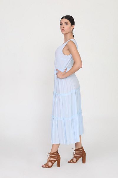 Ceylen Rochie de damă, albastru baby, cu decolteu în V, cu talie elastică, lungime midi