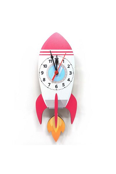 CajuArt Rocking Pendulum Wooden Rocket Missile Children's Room Wall Clock