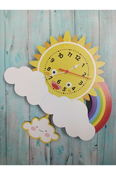 CajuArt Wooden Cloud Kids Room Wall Clock with Swinging Pendulum