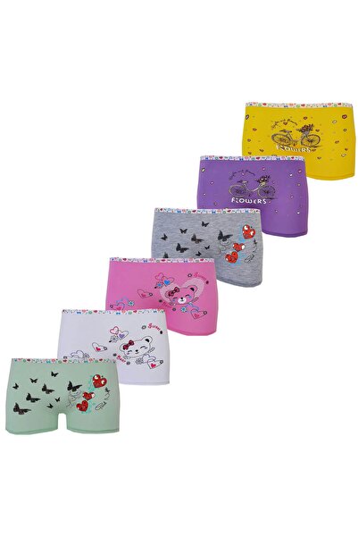Tutku 6'lı Kız Çocuk Renkli Likralı Pamuk Boxer Külot