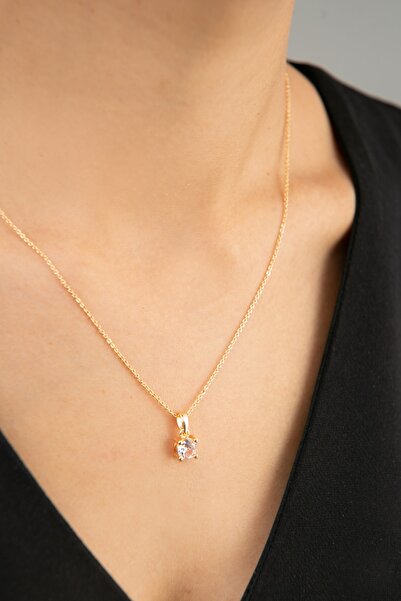 Elika Silver Single Stone Model Women's Necklace