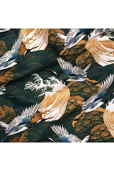 SUZANİ Japon Kuş Desenli Dijital Baskılı Kumaş Kms-0900