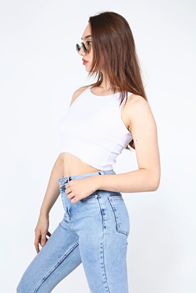 AFŞAR MODA Women's White Crop Blouse Rambo