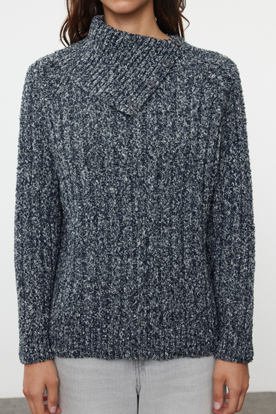 Trendyol Collection Navy Blue Collar Detailed Gradient Yarn Knitwear Sweater Twoaw25Kz00250