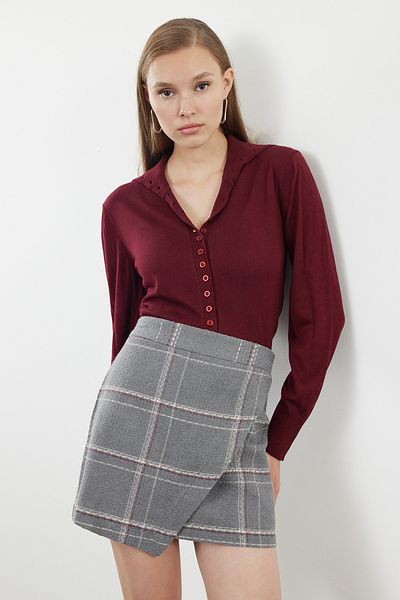 Trendyol Collection Grau karierter Zweireiherrock - TWOAW23ET00050