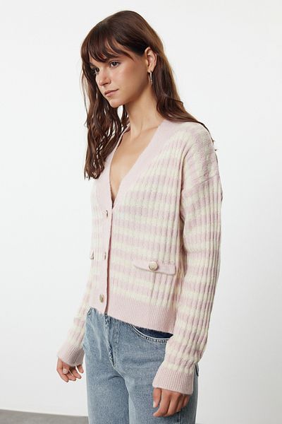 Trendyol Collection Powder Soft Textured Striped Knitwear Cardigan TWOAW23HI00266