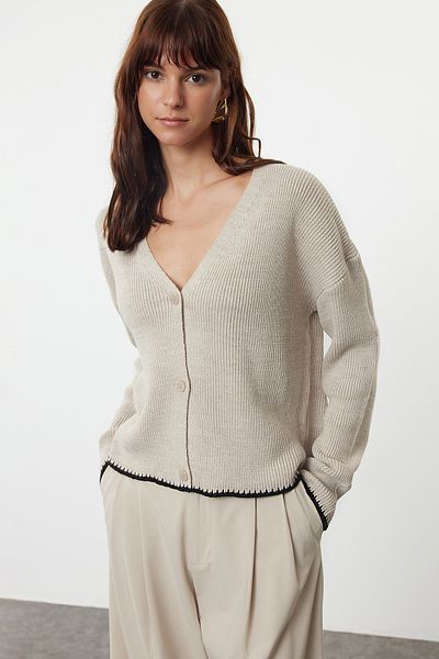Trendyol Collection Wide Fit Ecru Knitwear Cardigan - Skirt Detail TWOAW25HI00269