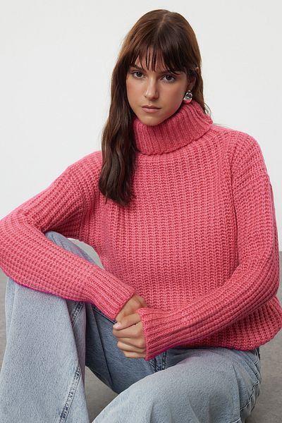 Trendyol Collection Pulover Wide Fit tricotaj moale fucsia - TWOAW25KZ00057