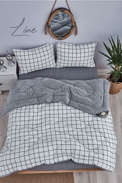 MARLA HOME Fluffy Double - Welsoft Line Patterned Quilt Set, Double Sided