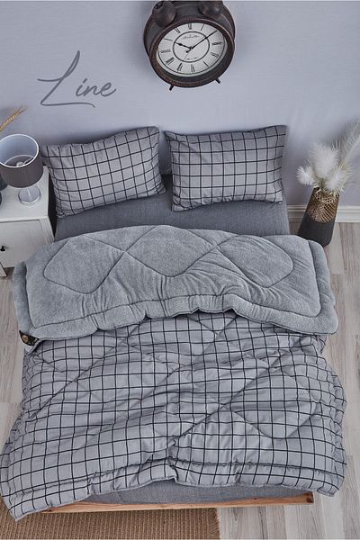 MARLA HOME Fluffy Double Welsoft Line Patterned Double-Sided Quilt Set
