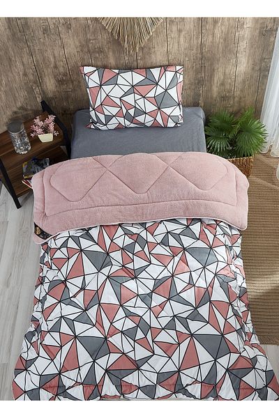MARLA HOME Single Geometric Patterned Welsoft Quilt Set - Double Sided Blanket Fluffy Soft
