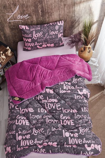 MARLA HOME Love Plum Patterned - Single Double Sided Welsoft Set, Soft Blanket Fluffy