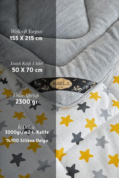 MARLA HOME Yellow Star Patterned Welsoft Quilt Set Single Double Sided Fluffy Soft