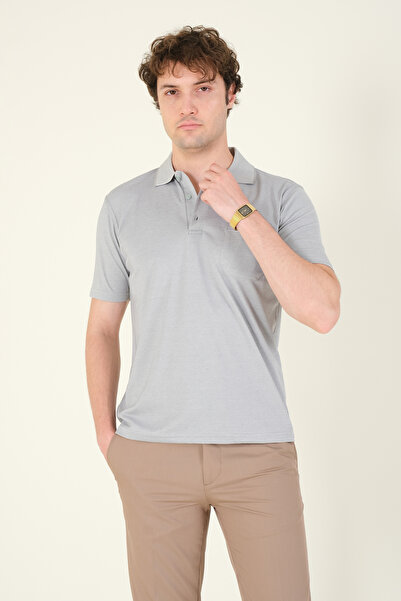 Giyim Dünyası Gray Men's Polo Collar Pocket T-Shirt