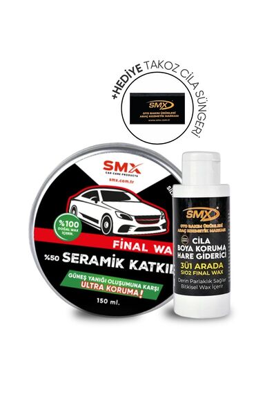 SMX Final Wax 150 ml 3'ü 1 Arada Cila-boya Koruma-hare Giderici 100 ml Hediye Takoz Cila Süngeri