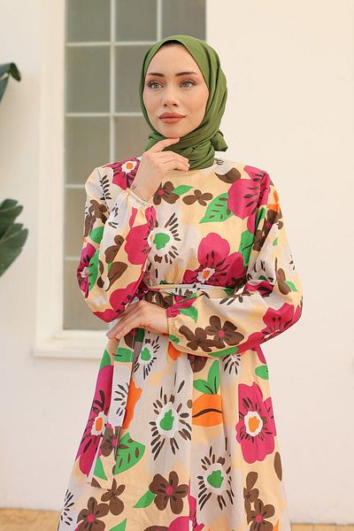 Moka Shopin فستان موكا شوبين منقوش باللون الفوشيا - 10068.1778